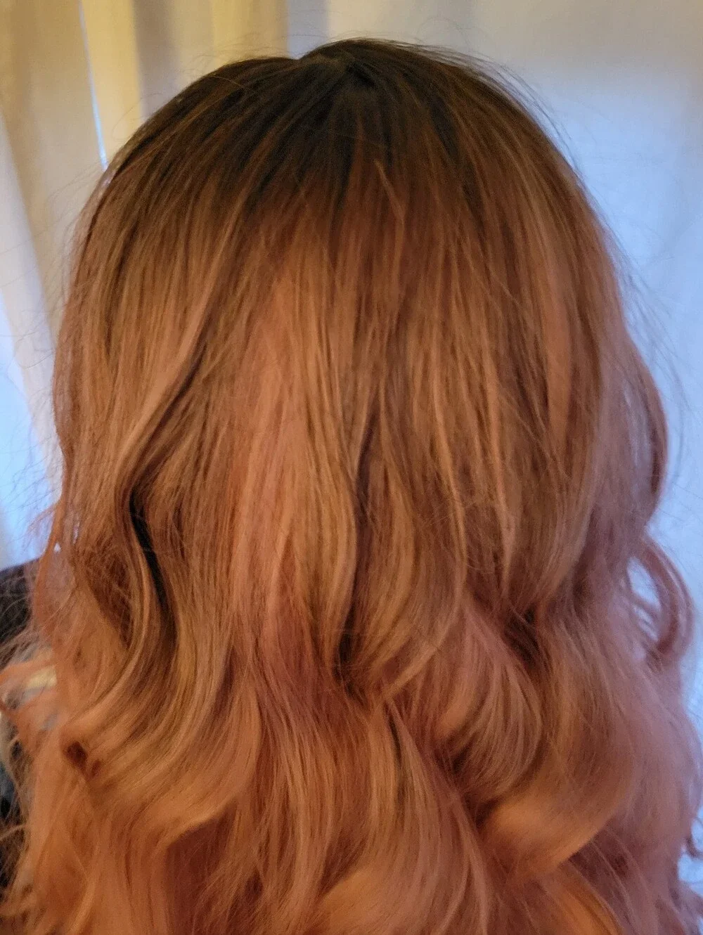 Balayage Synthetic Long Wavy Pink Ombre Women's Wig with Bangs
